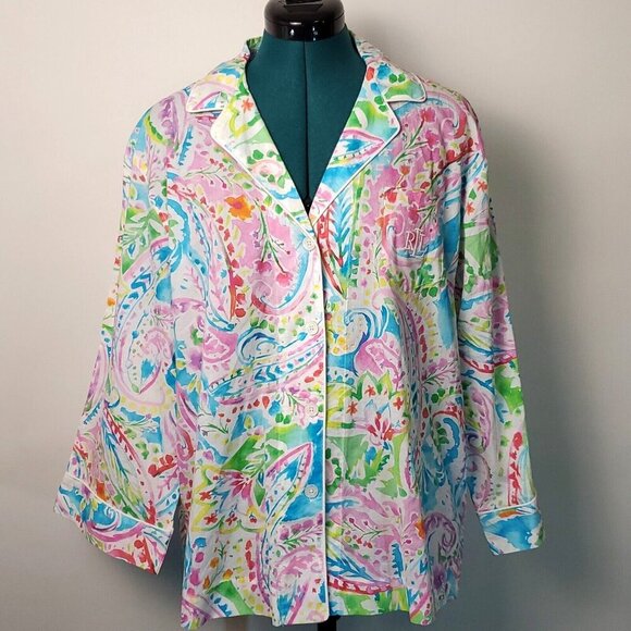 Lauren Ralph Lauren Sleep Shirt Women's‎ Size XL Paisley Long Sleeve Watercolor - Picture 10 of 13